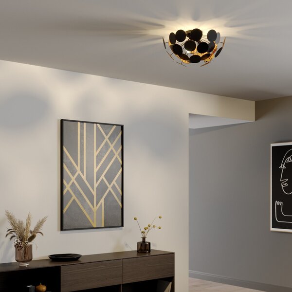 Lampa Sufitowa Lindby, Kinan, ściemnialny, czarny, salon, tworzywo sztuczne, nowoczesny