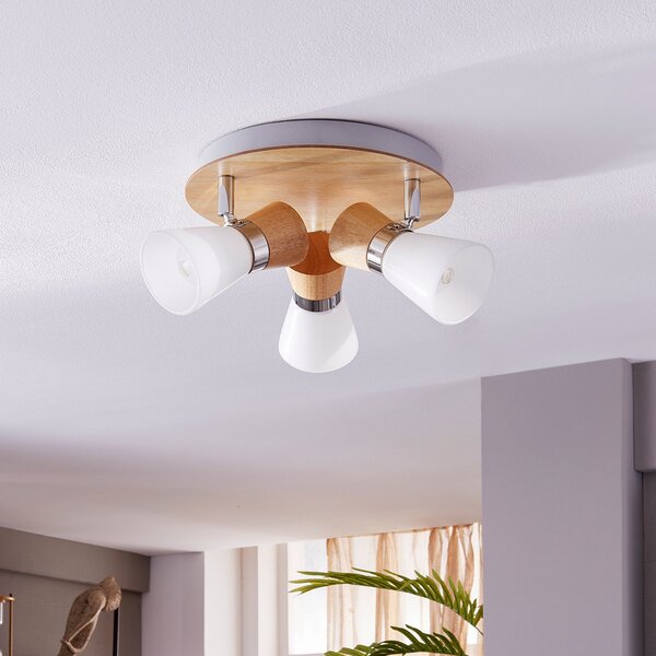 Lampa Sufitowa Lindby, Vivica, ściemnialny, drewniany, salon, drewno, skandynawski