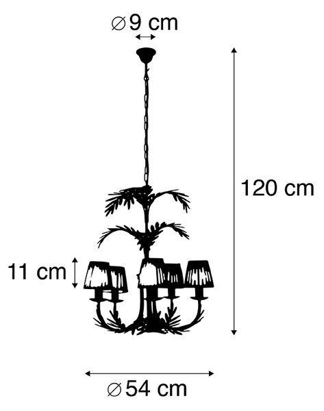 Żyrandol złoty z plisowaną zakrętką kremową 5-light - Botanica Oswietlenie wewnetrzne