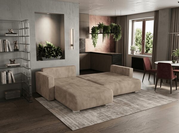 Beżowa rozkładana narożna sofa TAFIRA, dwustronna