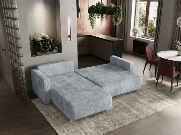 Jasnoszara rozkładana narożna sofa TAFIRA, dwustronna