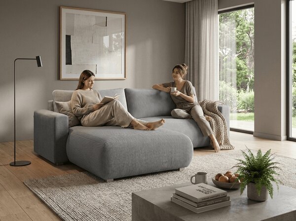 Jasnoszara rozkładana narożna sofa TAFIRA, dwustronna