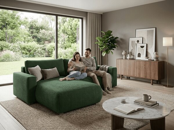 Ciemnozielona rozkładana narożna sofa TAFIRA, dwustronna