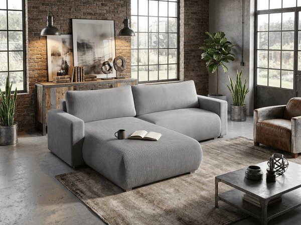 Jasnoszara rozkładana narożna sofa TAFIRA, dwustronna