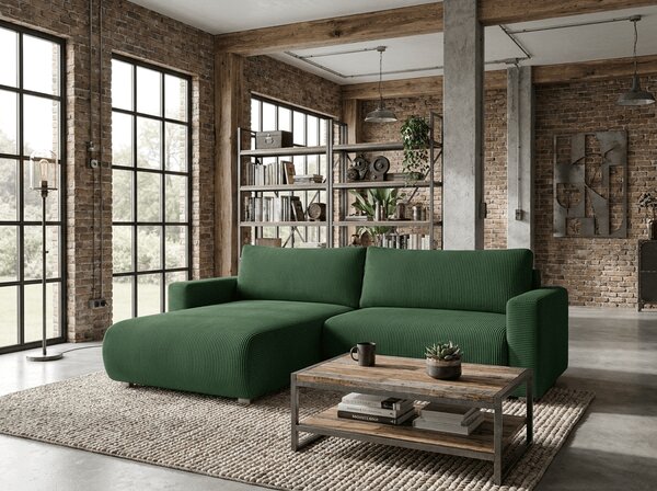Ciemnozielona rozkładana narożna sofa TAFIRA, dwustronna