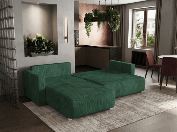 Ciemnozielona rozkładana narożna sofa TAFIRA, dwustronna