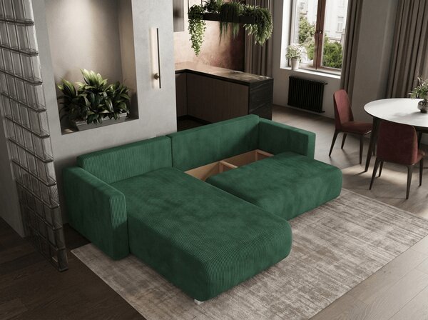 Ciemnozielona rozkładana narożna sofa TAFIRA, dwustronna