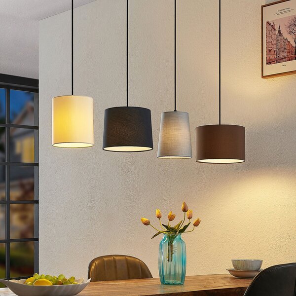 Lampa Wisząca Lindby, Amilia, ściemnialny, drewniany, kuchnia, tkanina | tekstylia, nowoczesny