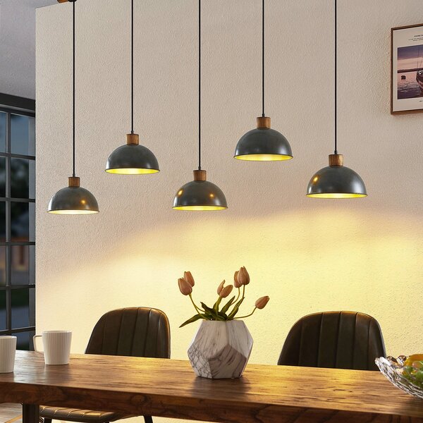 Lampa Wisząca Lindby, Durbis, ściemnialny, szary, kuchnia, drewno, vintage