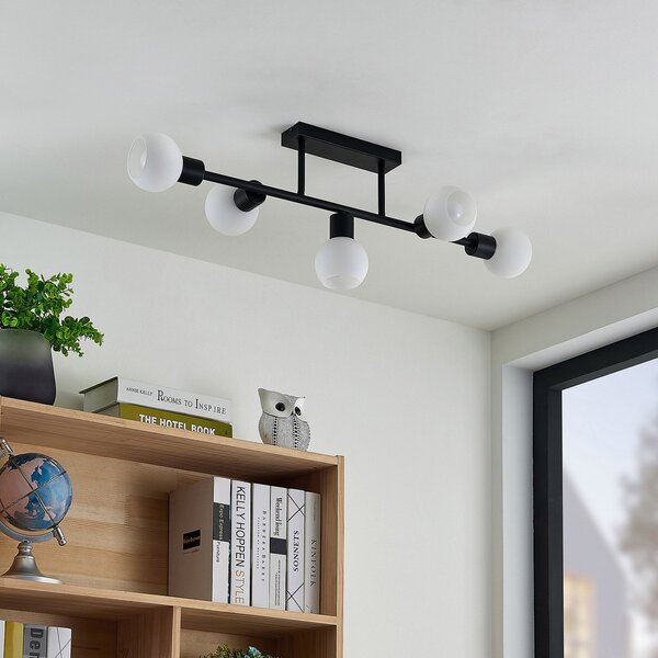 Lampa Sufitowa Lindby, Biscala, ściemnialny, czarny, salon, metal, nowoczesny