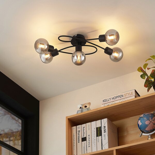 Lampa Sufitowa Lindby, Elaina, ściemnialny, czarny, salon, metal, nowoczesny