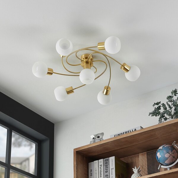 Lampa Sufitowa Lindby, Ciala, ściemnialny, złoty | mosiężny, salon, szkło, nowoczesny