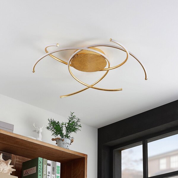 Lampa Sufitowa Lindby, Yareli, ściemnialny, złoty | mosiężny, salon, metal, nowoczesny