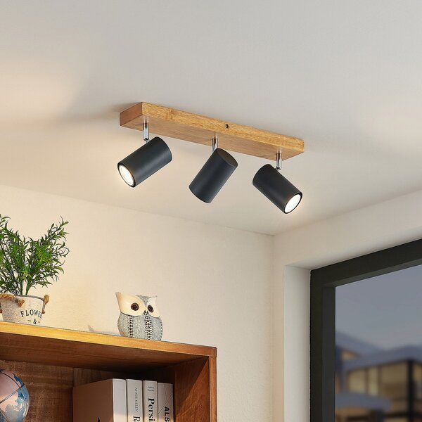 Lampa Sufitowa Lindby, Maniva, ściemnialny, drewniany, salon, metal, nowoczesny
