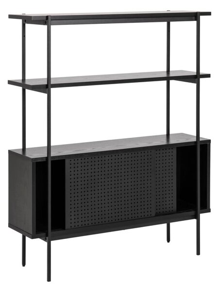 Czarny regał w dekorze jesionu z drzwiami przesuwnymi 94x114 cm Angus – Actona