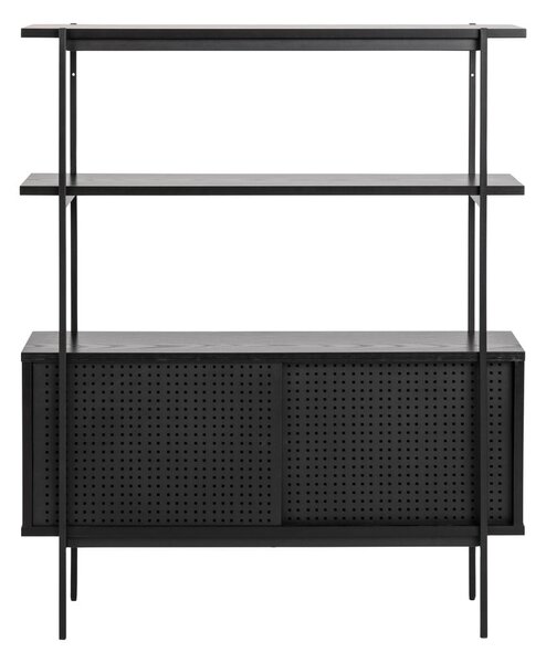 Czarny regał w dekorze jesionu z drzwiami przesuwnymi 94x114 cm Angus – Actona