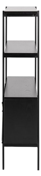 Czarny regał w dekorze jesionu z drzwiami przesuwnymi 94x114 cm Angus – Actona