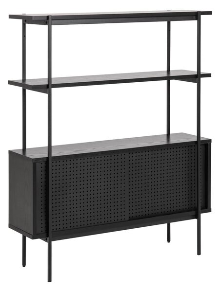 Czarny regał w dekorze jesionu z drzwiami przesuwnymi 94x114 cm Angus – Actona