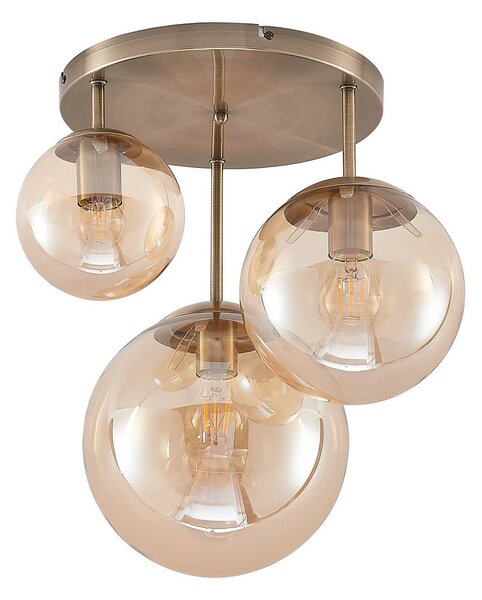 Lampa Sufitowa Lindby, Teeja, ściemnialny, antyczny mosiądz, salon, szkło, nowoczesny