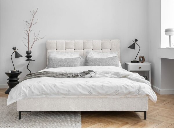 Kremowe tapicerowane łóżko dwuosobowe ze stelażem 140x200 cm Eve – Miuform
