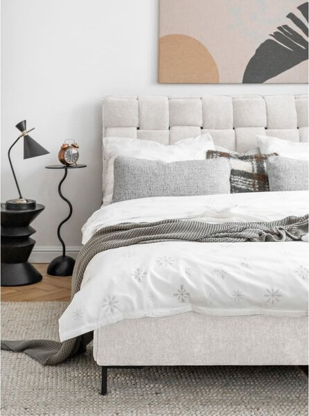 Kremowe tapicerowane łóżko dwuosobowe ze stelażem 140x200 cm Eve – Miuform