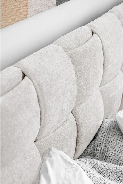 Kremowe tapicerowane łóżko dwuosobowe ze stelażem 140x200 cm Eve – Miuform