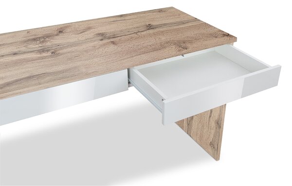 Biurko z nadstawką Combo 14 120 cm - dąb wotan/MDF biały połysk