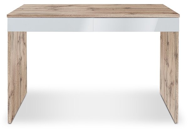Biurko z nadstawką Combo 14 120 cm - dąb wotan/MDF biały połysk