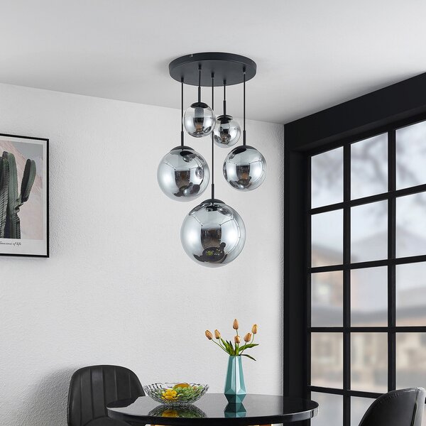 Lampa Wisząca Lindby, Teeja, ściemnialny, szary, salon, szkło, vintage