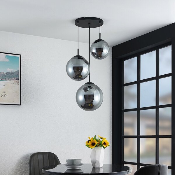 Lampa Wisząca Lindby, Teeja, ściemnialny, szary, salon, szkło, vintage
