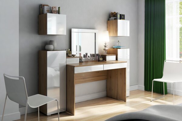 Biurko z nadstawką Combo 14 120 cm - dąb wotan/MDF biały połysk