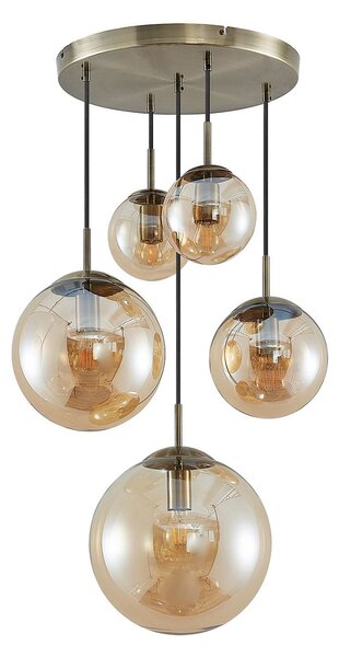 Lampa Wisząca Lindby, Teeja, ściemnialny, antyczny mosiądz, salon, szkło, vintage