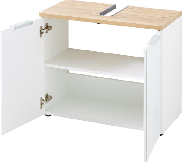 Biała szafka pod umywalkę w dekorze dębu 70x58 cm Pescara – Germania