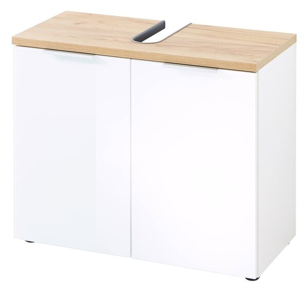Biała szafka pod umywalkę w dekorze dębu 70x58 cm Pescara – Germania