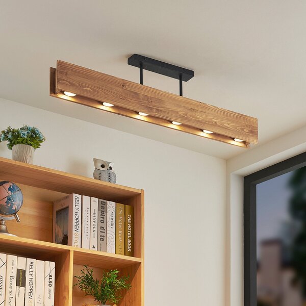 Lampa Sufitowa Lindby, Malwin, ściemnialny, drewniany, salon, drewno, skandynawski