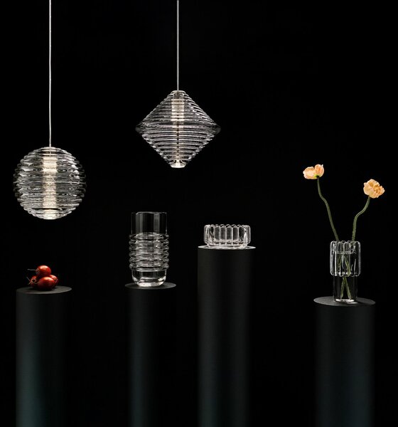 Lampa Wisząca Tom Dixon, Press Cone, ściemnialny, transparentny, salon, szkło, design