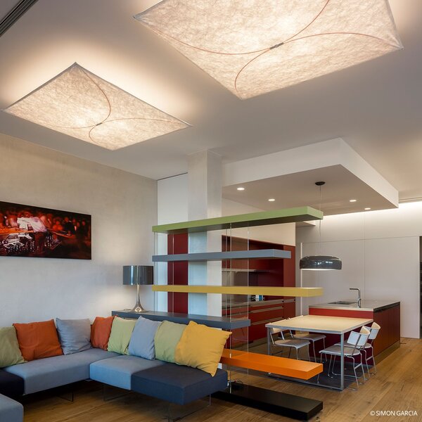 Lampa Sufitowa FLOS, ARIETTE, ściemnialny, biały, salon, tkanina | tekstylia, design