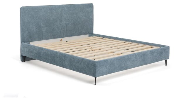 Niebieskie tapicerowane łóżko dwuosobowe ze stelażem 160x200 cm Noira Slim – Bonami Selection