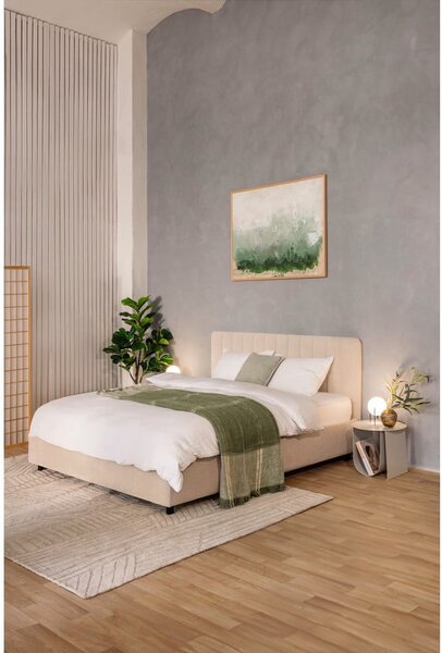 Beżowe tapicerowane łóżko dwuosobowe c 160x200 cm Myra Slim Line – Bonami Selection
