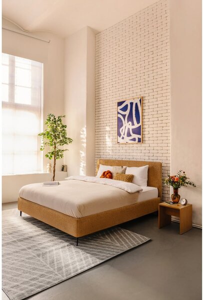 Musztardowe tapicerowane łóżko dwuosobowe ze stelażem 160x200 cm Noira Slim – Bonami Selection