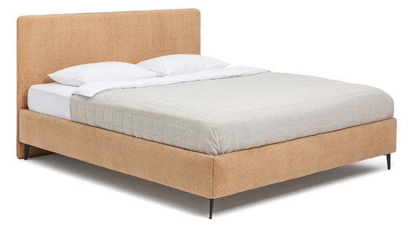 Musztardowe tapicerowane łóżko dwuosobowe ze stelażem 160x200 cm Noira Slim – Bonami Selection