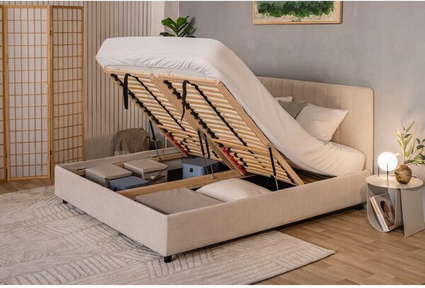 Beżowe tapicerowane łóżko dwuosobowe c 160x200 cm Myra Slim Line – Bonami Selection