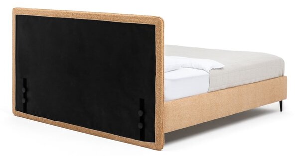 Musztardowe tapicerowane łóżko dwuosobowe ze stelażem 160x200 cm Noira Slim – Bonami Selection