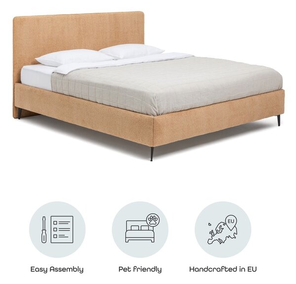 Musztardowe tapicerowane łóżko dwuosobowe ze stelażem 160x200 cm Noira Slim – Bonami Selection