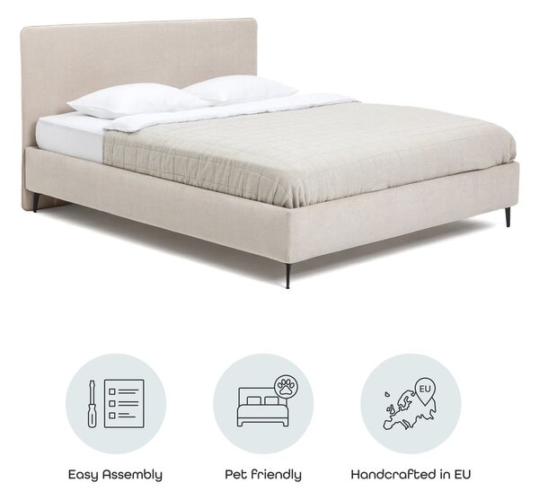Beżowe tapicerowane łóżko dwuosobowe ze stelażem 160x200 cm Noira Slim – Bonami Selection