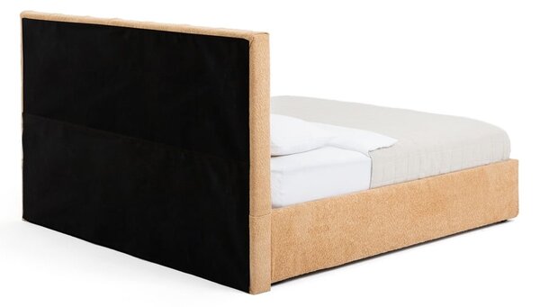 Musztardowe tapicerowane łóżko dwuosobowe ze schowkiem i stelażem 160x200 cm Thessa Bold Line – Bonami Selection