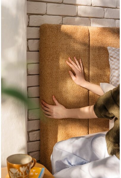 Musztardowe tapicerowane łóżko dwuosobowe ze schowkiem i stelażem 160x200 cm Thessa Bold Line – Bonami Selection
