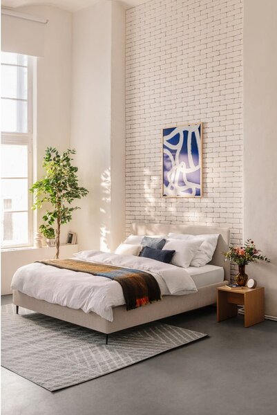 Beżowe tapicerowane łóżko dwuosobowe ze stelażem 160x200 cm Noira Slim – Bonami Selection