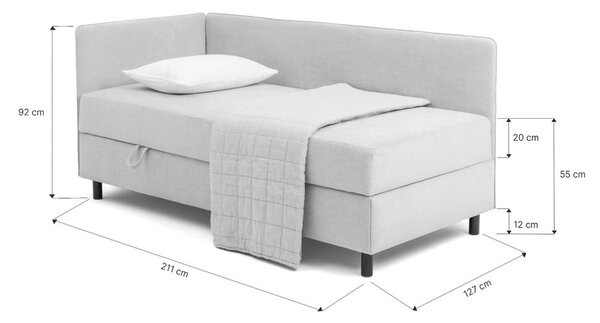 Niebieskie tapicerowane łóżko jednoosobowe ze schowkiem i materacem 90x200 cm Avela – Bonami Selection