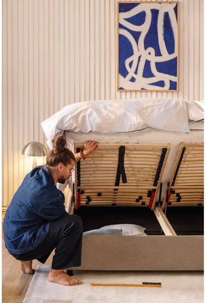 Szarobrązowe tapicerowane łóżko dwuosobowe ze schowkiem i stelażem 160x200 cm Myra Pillow – Bonami Selection